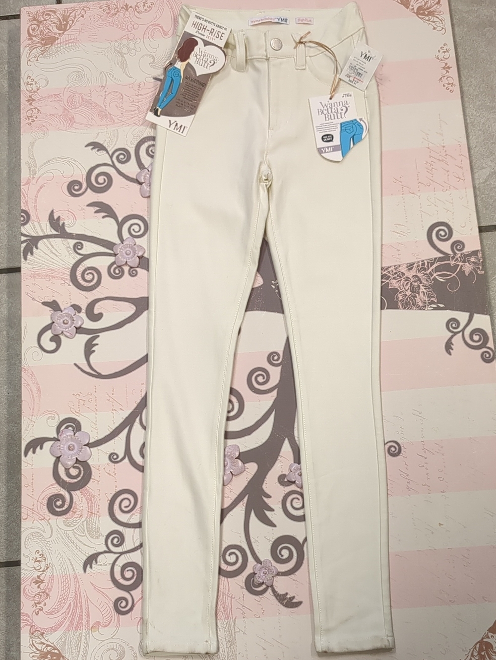 YMI High-Rise Cream Skinny Jeans